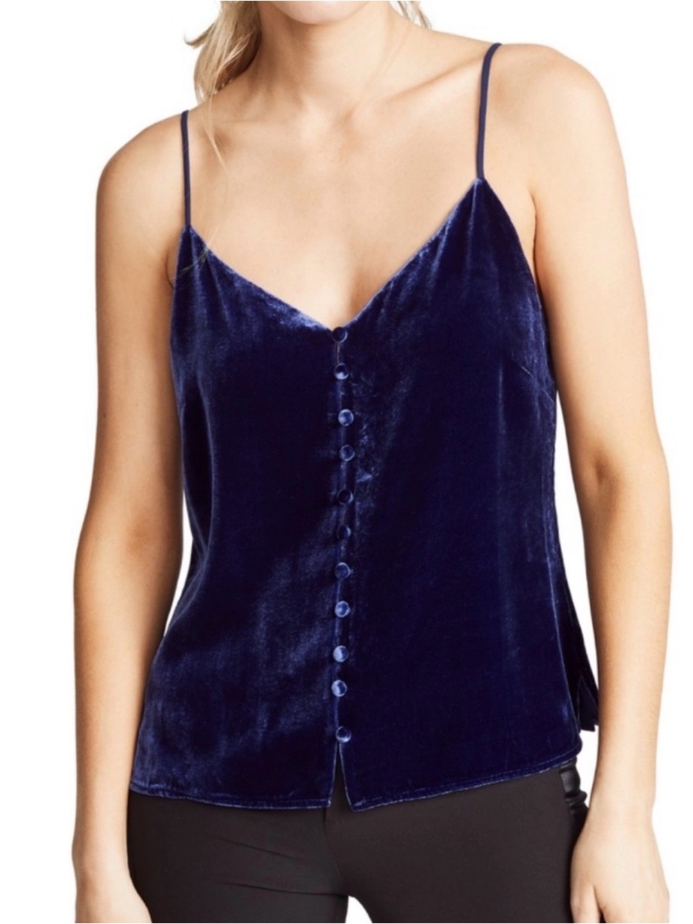 L’AGENCE Navy Blue Velvet Silk Blend Button Front Cami Tank XS